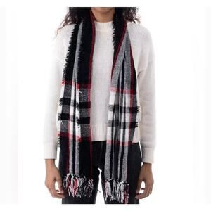 Style & Co MACY'S New w/ Tag Plaid Scarf Black Red Chenille Fringe Tartan NWT